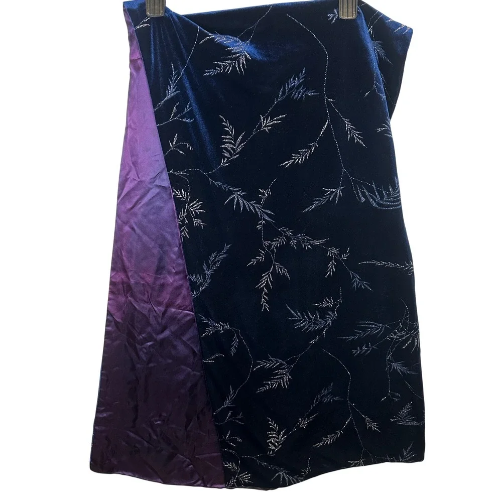 Blue Velvet Silver Glitter Whimsigoth Botanical Shawl Wrap Purple Satin Lining